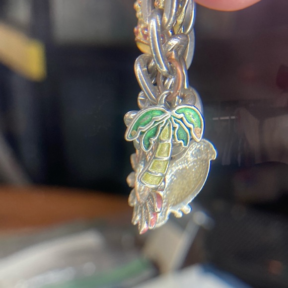 Multicolor Silver Charm Bracelet, Chain With 7 Unique Charms, Vintage - Picture 5 of 8